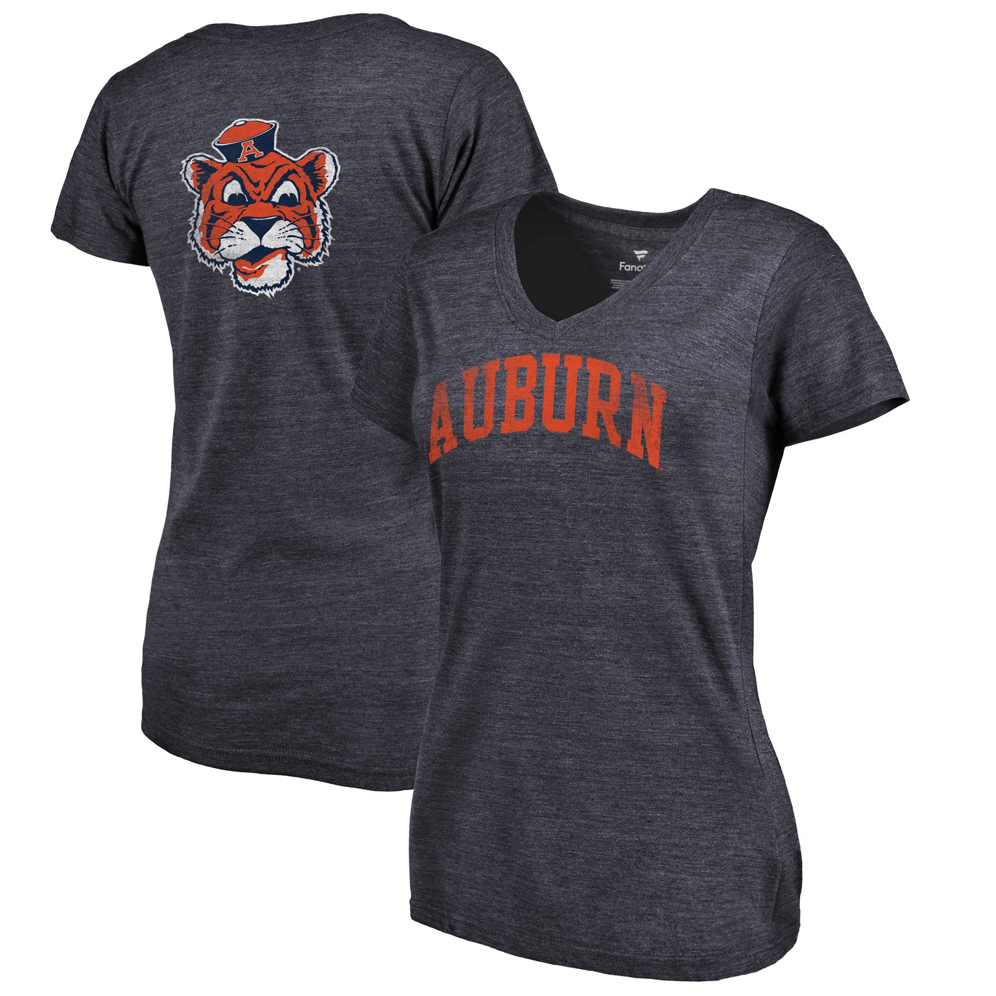 2020 NCAA Fanatics Branded Auburn Tigers Women Navy College Vault Two Hit Arch TriBlend VNeck TShirt